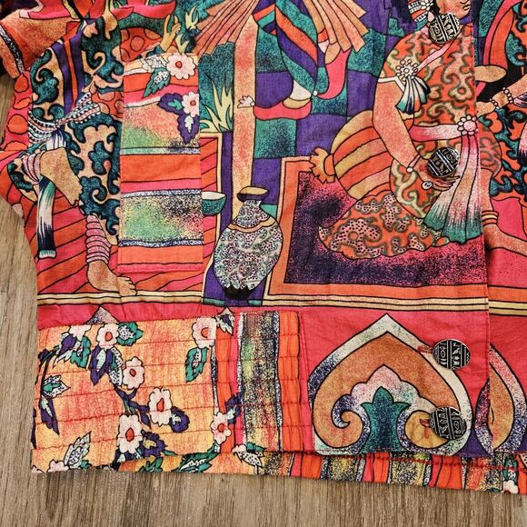 Vtg Lightweight Bomber Jacket Womens L Egyptian Print Wearable Art Ethnic Boho - Picture 4 of 11